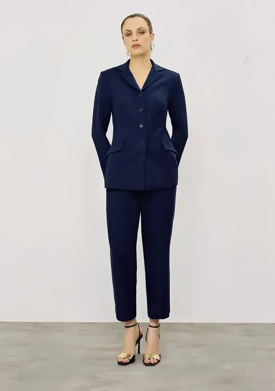 Blazer Iódice Ajustado Manga Longa Padrão Azul P