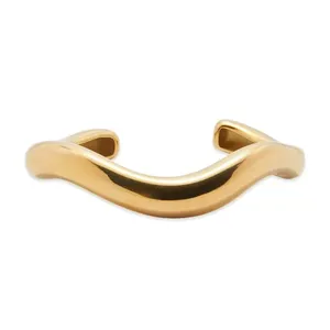 Bracelete Cuff Wave Orgânico de Aço Dourado Dourado Único