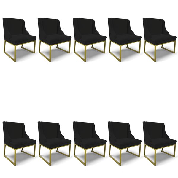 Cadeira Sala de Jantar Industrial Dourado kit 10 Liz Linho D03 - D'Rossi Preto