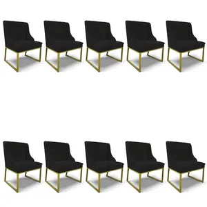 Cadeira Sala de Jantar Industrial Dourado kit 10 Liz Linho D03 - D'Rossi Preto