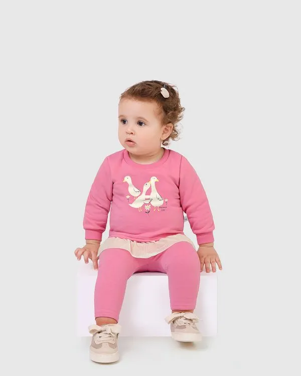 Conjunto Infantil Menina Blusão Com Tule Em Moletom Flanelado Malwee Kids Rosa - 2