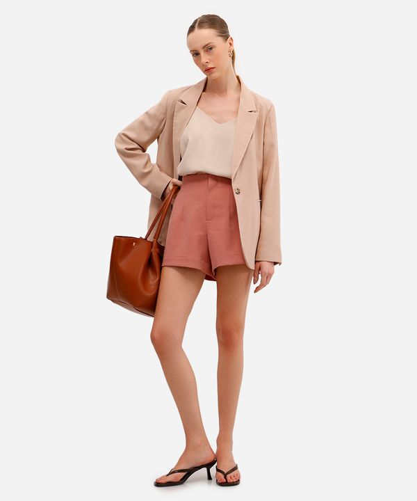 short feminino de alfaiataria com pences rosa 42