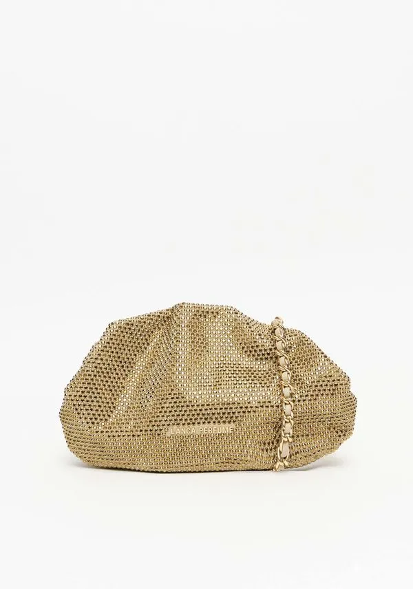 Bolsa Clutch Com Alça Corrente E Aplicações De Brilhos Bege U