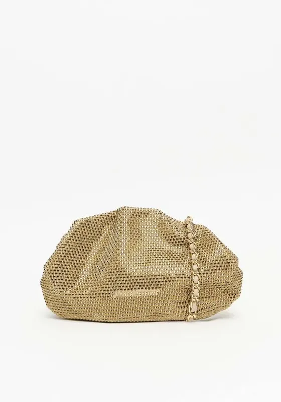 Bolsa Clutch Com Alça Corrente E Aplicações De Brilhos Bege U