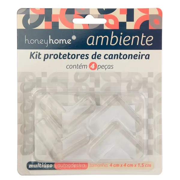 Kit Protetores 4 Peças Cantoneira Ambiente Plástico PVC Transparente 4x4x1,5cm LM3472AMB - honeyhome