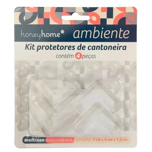 Kit Protetores 4 Peças Cantoneira Ambiente Plástico PVC Transparente 4x4x1,5cm LM3472AMB - honeyhome