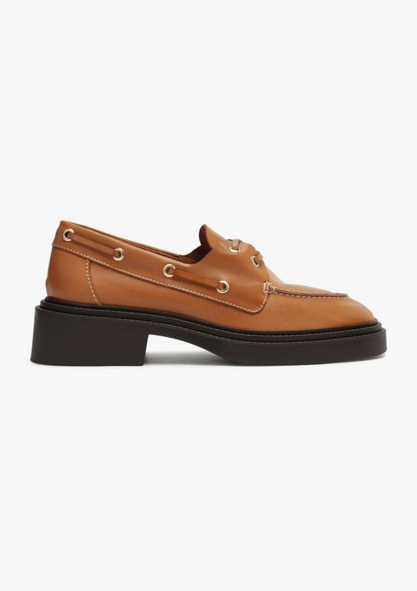 Mocassim Feminino Salto Bloco Couro - Terracota 037