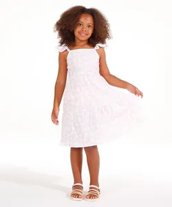vestido infantil corações alça babados rosa 4
