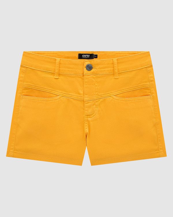 Shorts Feminino Bolso Diferenciado Em Sarja Com Elastano - ENFIM Amarelo - 44