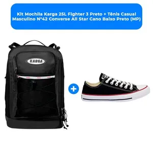 Kit Mochila Karga 25L Fighter 3 Preto + Tênis Casual Masculino N°42 Converse All Star Cano Baixo Preto (MP)