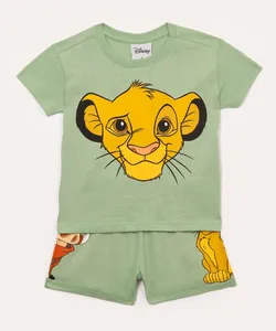 pijama de algodão infantil simba manga curta verde claro 1