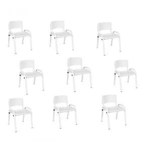 Kit 9 Cadeiras Infantil Iso, Escola, Base Branco- Branco