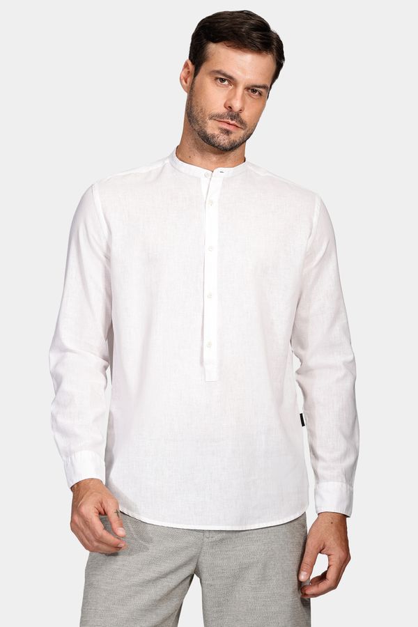 Camisa Manga Longa Move Regular Gola Padre em Linho Algodão Branco - M