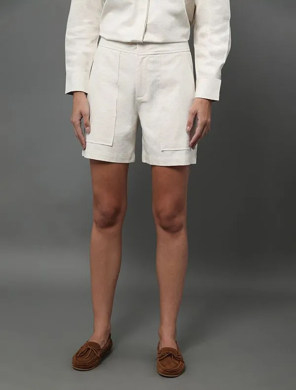Bermuda Feminina Linho Texturizado Calvin Klein - Off White Bermuda Feminina Linho Texturizado Calvin Klein Off White 36