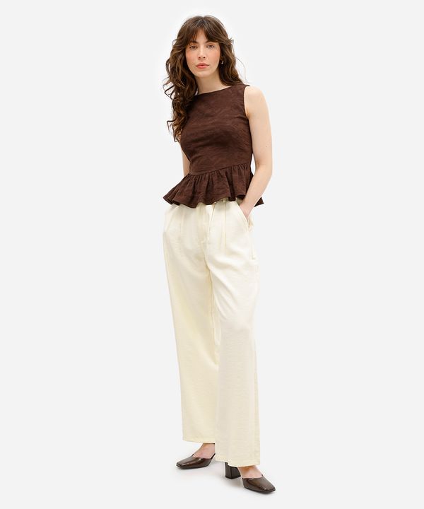 calça wide leg feminina de viscose texturizada amarela 38