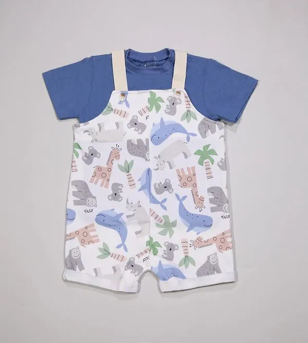 Jardineira/Camiseta Zoo - 251371 De 6 meses a 3 anos Azul - G