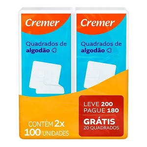 Algodão Quadrado Cremer 2 Pacotes com 100 Unidades Cada