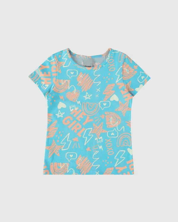 Blusa Infantil Menina Estampada Em Algodão Malwee Kids Azul - 3