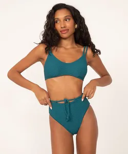 biquíni calcinha hot pant texturizada corda com proteção uv50 verde escuro GG