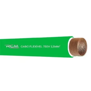 Fio Cabo Flexível 750V 2,5mm para Instalações Elétricas Residenciais e Comerciais Verde RCM Cabos Elétricos Fio Cabo Flexível 750V 2,5mm para Instalação Elétrica Verde RCM Cabos Elétricos