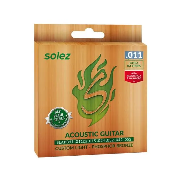 Kit 2 Jogos de Encordoamento para Violão Aço SLAPB11 Phosphor Bronze 011 com Primeira Corda Extra Solez Strings Kit 2 Jogos de Encordoamento para Violão Aço SLAPB11 Phosphor Bronze 011 com Primeira Corda Extra
