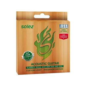 Kit 2 Jogos de Encordoamento para Violão Aço SLAPB11 Phosphor Bronze 011 com Primeira Corda Extra Solez Strings Kit 2 Jogos de Encordoamento para Violão Aço SLAPB11 Phosphor Bronze 011 com Primeira Corda Extra