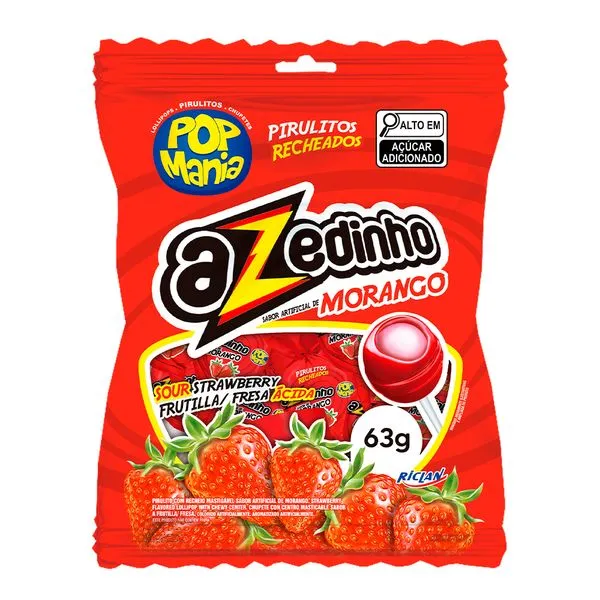 Pirulito Recheado Pop Mania Azedinho Morango 63g 1326 - Riclan