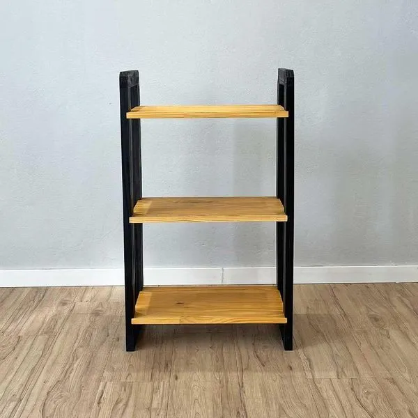 Aparador Linea Slim 3 Prateleiras Madeira Pinus Nozes e Preto Artfactory Design