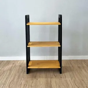 Aparador Linea Slim 3 Prateleiras Madeira Pinus Nozes e Preto Artfactory Design