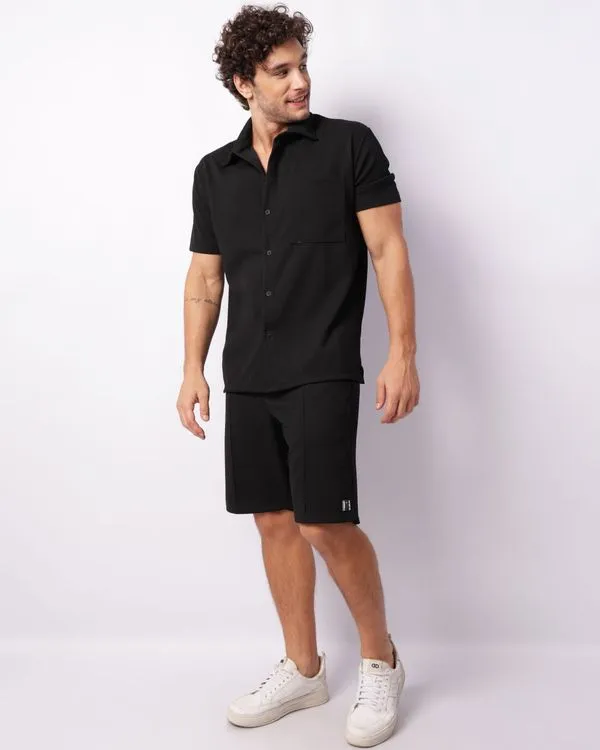 Bermuda Masculina Texturizada Bolsos Preta M