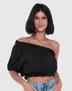 Blusa Feminina Viscose Cropped Um Ombro Só Preta M