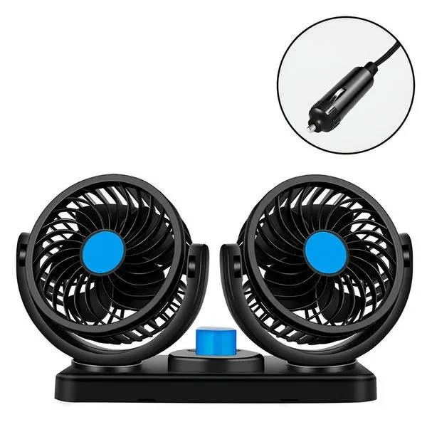 Mini Ventilador Duplo Automotivo de Mesa Ajustável 5 Pás 2 Velocidades Azul para Painel 12V Ventilador Duplo Veicular Azul 6.5W 5 Pás 1 Velocidade Mini Automotivo Ajustável 12V