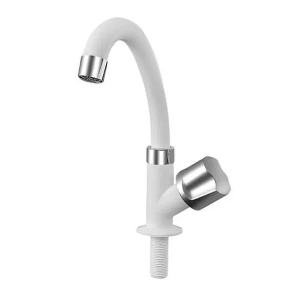 Torneira para Lavatório de Mesa Bica Móvel Baixa Tulipa em Plástico Abs Acabamento Branco e Cromado Socel Torneira para Lavatório de Mesa Bica Móvel Baixa Tulipa em Abs Branco e Cromado Socel