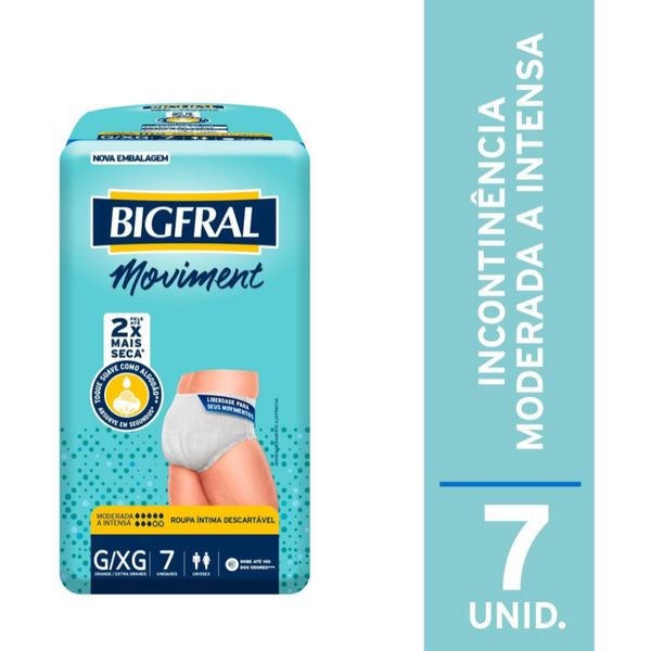 Roupa Íntima Descartável Bigfral Moviment Incontinência Urinária Moderada a Intensa G/XG 7 Unidades