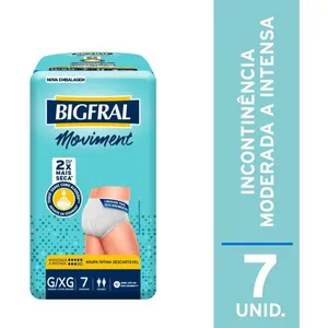 Roupa Íntima Descartável Bigfral Moviment Incontinência Urinária Moderada a Intensa G/XG 7 Unidades