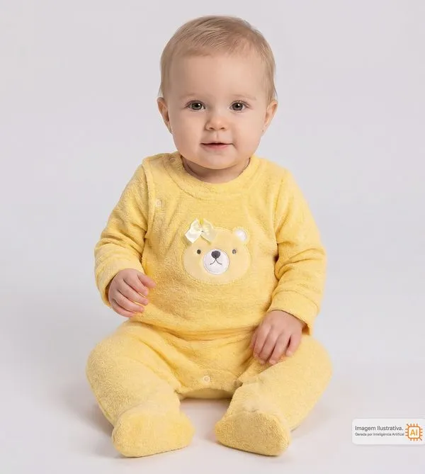 Macacão Plush Ursinha Amarelo Amarelo - M