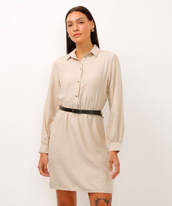 vestido chemise curto com cinto bege claro GG