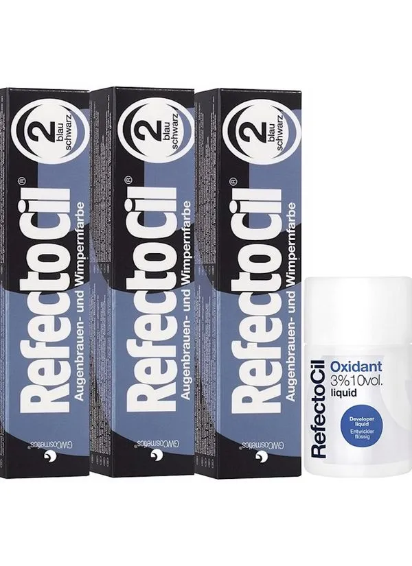 Kit 3 Tinta e 1 Oxidante Sobrancelhas Refectocil N°2 Preto Azulado