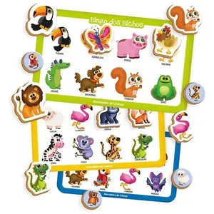 Jogo de Bingo Pre School Bichos com 68 Peças em Madeira Brincadeira de Criança Jogo de Bingo Pre School Bichos 68 Peças em Madeira Brincadeira de Criança