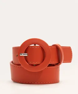 cinto médio com fivela redonda laranja 85CM