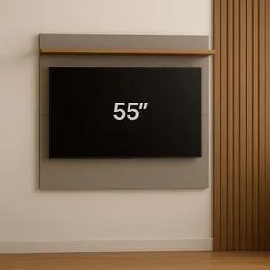 Painel Para Tv Até 55 Polegadas Versátil 100% Mdf 1 Prateleira Simples Nature/griss