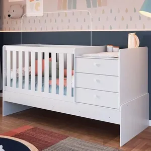 Berço Mini Cama Multifuncional Bb680 com Grade de Proteção Estrutura em MDP Branco com Cômoda Berço Mini Cama Multifuncional Bb680 Branco Comm Branco