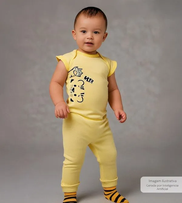 Conjunto Body Tigrinho - 1138 De 0 a 12 meses Amarelo - RN