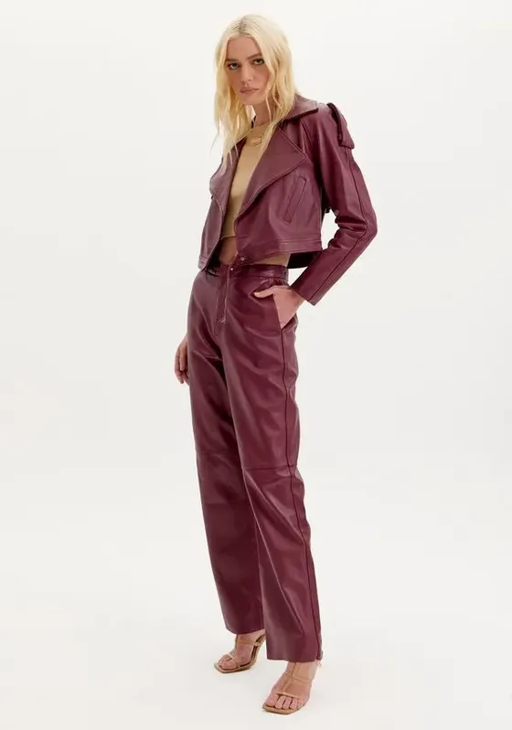 Calça Alfaiataria De Couro Vermelho P