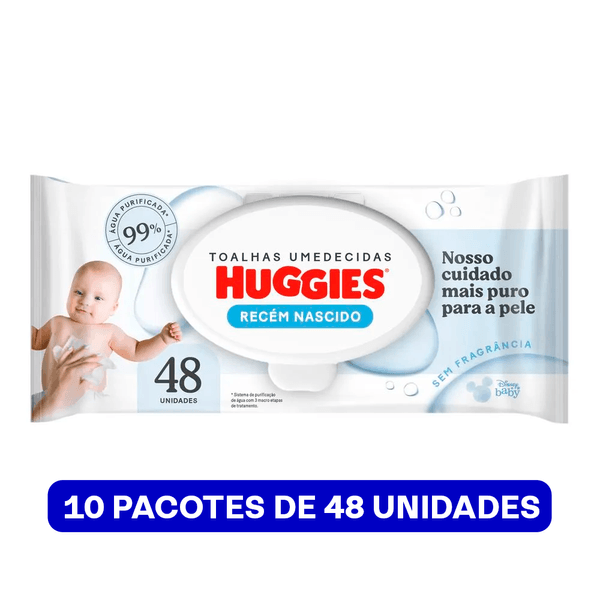 Kit Huggies Lenço Umedecido Recém-Nascido Sem Fragrância 10 x 48 Uni Total 480 Unidades kit huggies lenco umedecido recem-nascido sem fragrancia 10 x 48 uni total 480 unidades