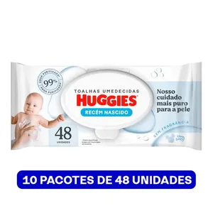 Kit Huggies Lenço Umedecido Recém-Nascido Sem Fragrância 10 x 48 Uni Total 480 Unidades kit huggies lenco umedecido recem-nascido sem fragrancia 10 x 48 uni total 480 unidades