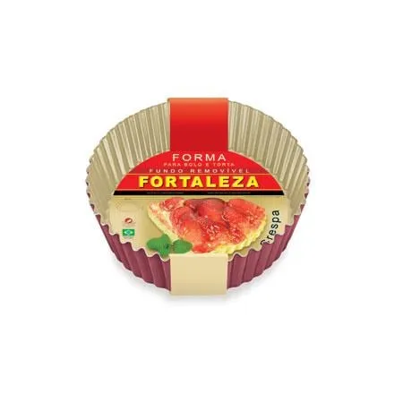 Forma para Bolo e Torta 24cm Crespa com Fundo Removível Cereja 136724 - Alumínio Fortaleza