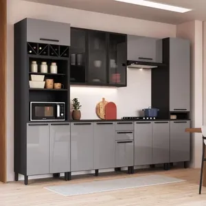 Cozinha Modulada Completa Fidelitá Mônaco 6 Peças 320cm 14 Portas 2 Gavetas Com Tampo Chumbo/titânio