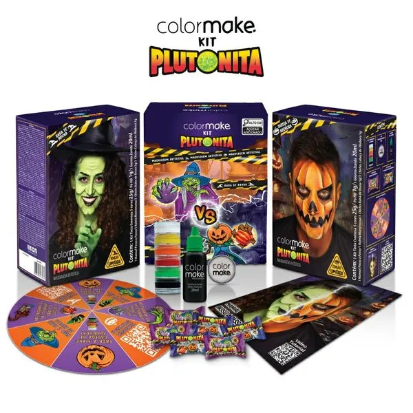 Kit Plutonita Colormake Tinta Cremosa com 5 cores 25g + Sangue Artificial 20ml + Gosma de Zumbi 20ml + 1 Atadura + 1 Manual Passo a Passo