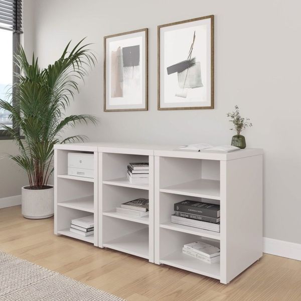 Conjunto Home Office 3 Módulos com Prateleiras Ficus CabeCasa MadeiraOriginals Branco